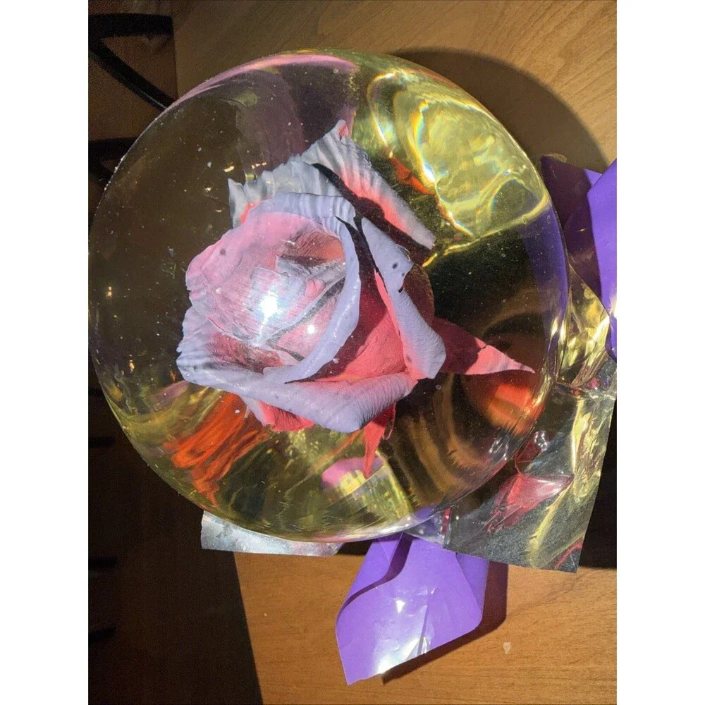 Forever Rose Glass Water Globe Red Rose Painted Blue Purple Tips Ombré 5-6” Foil